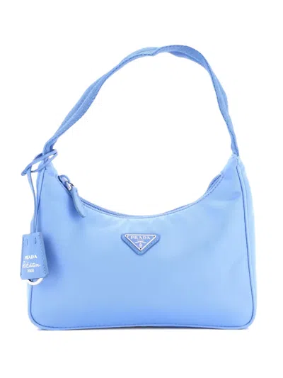 Pre-owned Prada Re-edition 2000 Tessuto Mini Hobo Bag In Blue