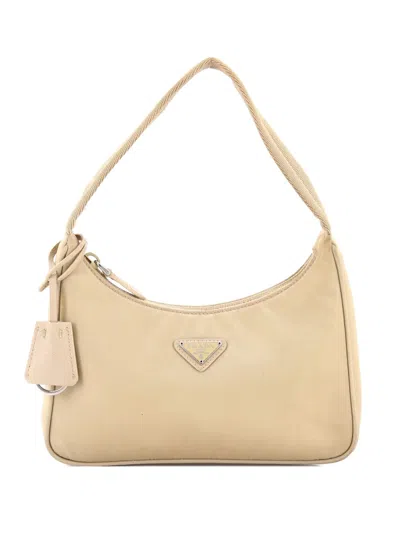 Pre-owned Prada Re-edition 2000 Tessuto Mini Hobo Bag In Neutral