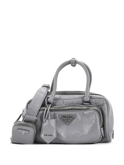 Pre-owned Prada Re-edition 2001 Top Handle Nappa Antique Shoulder Bag In Gray