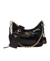 Prada Curved Black Bag With Gold Chain Strap And Logo Plaque In Black