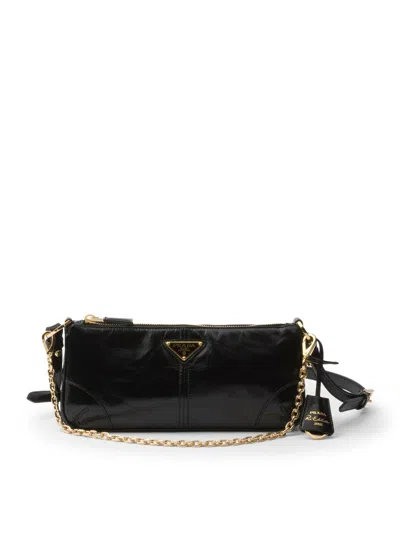 Prada Re-edition 2002 Medium Leather Shoulder Bag In Black