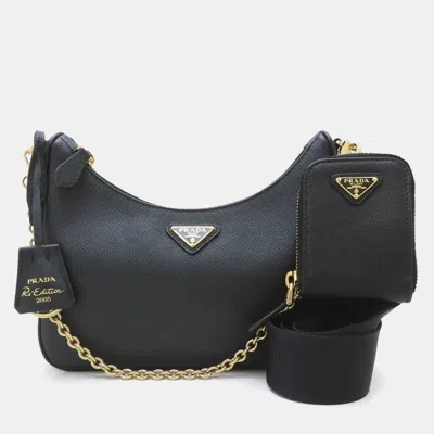 Pre-owned Prada Re-edition 2005 Black Saffiano Leather Shoulder Bag