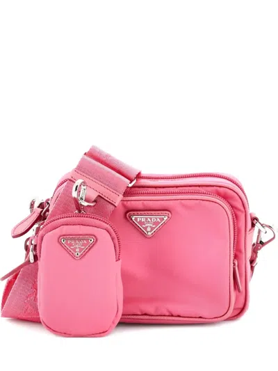 Pre-owned Prada Re-edition 2005 Camera Bag Tessuto With Saffiano Leather Mini Crossbody Bag In Pink