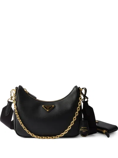 Prada Re-edition 2005 Chain-detail Shoulder Bag In Black
