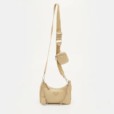 Pre-owned Prada Re-edition 2005 Desert Beige Tessuto Nylon Shoulder Bag In Sand