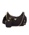 Prada Curved Black Bag With Gold Chain Strap And Logo Plaque In Black