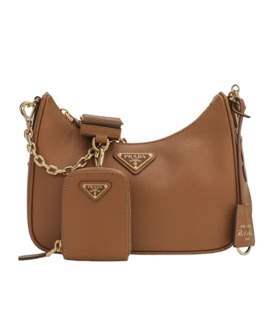 Prada Re-edition 2005 Leather Shoulder Bag In Brown