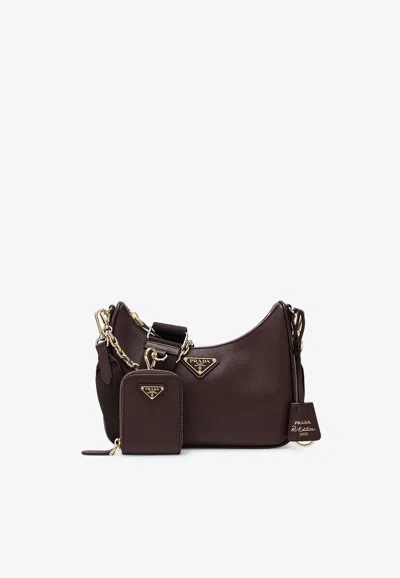 Prada Re-edition 2005 Leather Shoulder Bag In Burgundy