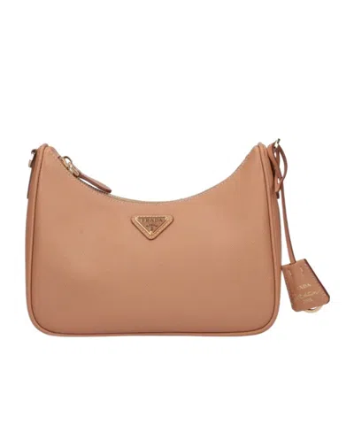 Prada Re-edition 2005 Leather Shoulder Bag In Nude