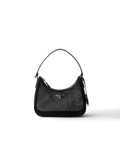 Prada Re-edition 2005 Tasche Aus Mesh Und Gebürstetem Leder In Black