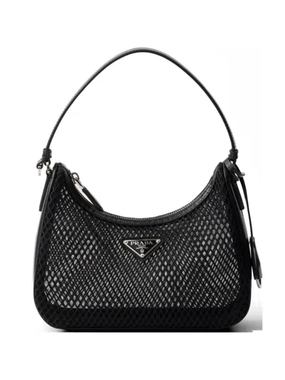 Prada Re-edition 2005 Mesh And Brushed Leather Bag In Black