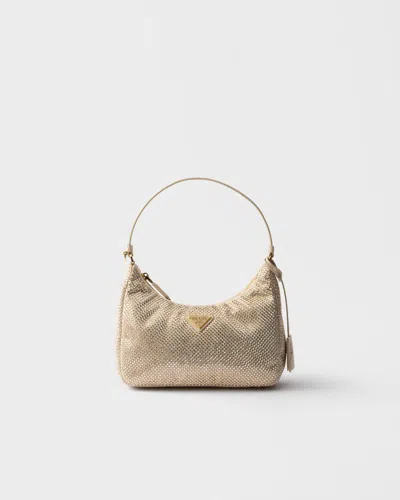 Prada Re-edition 2005 Mini Crystal-studded Satin Bag In Brown