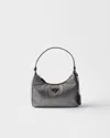 Prada Satin Shoulder Bag With Top Handle And Rhinestones In Transparent