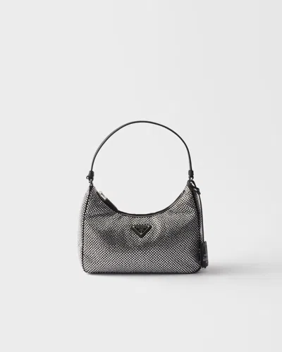 PRADA PRADA RE-EDITION 2005 MINI CRYSTAL-STUDDED SATIN BAG