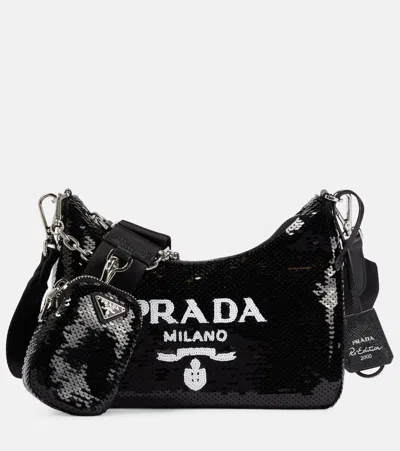 Prada Re-edition 2005 Mini Shoulder Bag In Nero+bianco