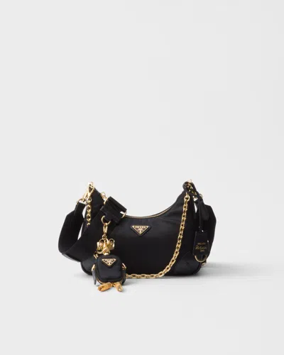 Prada Re-edition 2005 Tasche Aus Re-nylon Und Saffiano-leder In Black