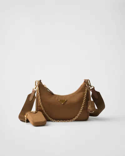 Prada Re-edition 2005 Re-nylon Bag With Saffiano Mini Bag In Brown