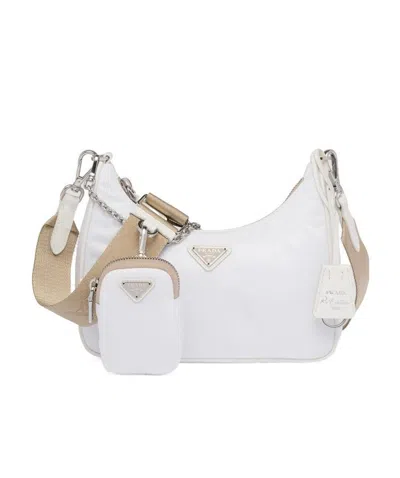 Prada Womens White Triangle Brand-plaque Re-nylon Shoulder Bag