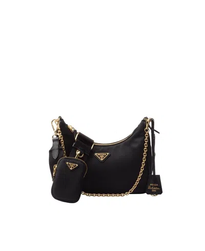 Prada Re-edition 2005 Re-nylon Bag With Saffiano Mini Bag In Black