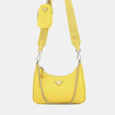 Pre-owned Prada Re-edition 2005 Re-nylon Shoulder Bag Yellow Nylon Leather