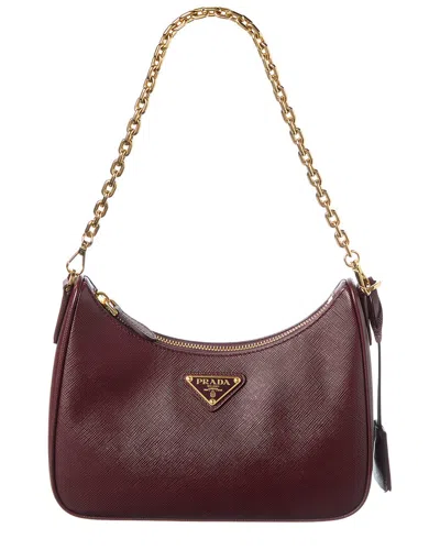 Prada Re-edition 2005 Saffiano Leather Shoulder Bag In Burgundy