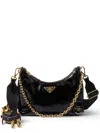 Prada Mini Re-edition 2005 Patent Leather Shoulder Bag In Black