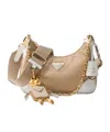 Prada Re-edition 2005 Re-nylon And Saffiano Leather Bag In Camel And White