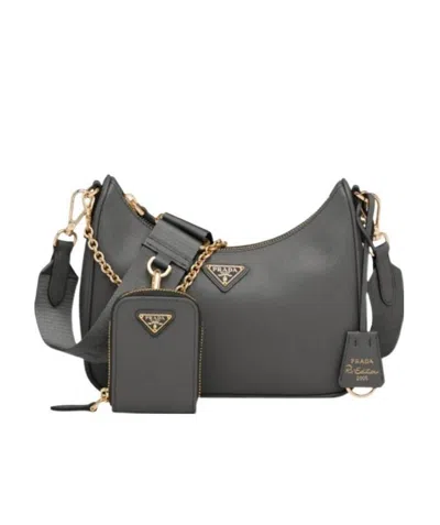Prada Re-edition 2005 Saffiano Leather Bag In Gray