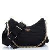 Prada Small Crochet Raffia Shoulder Bag In Black