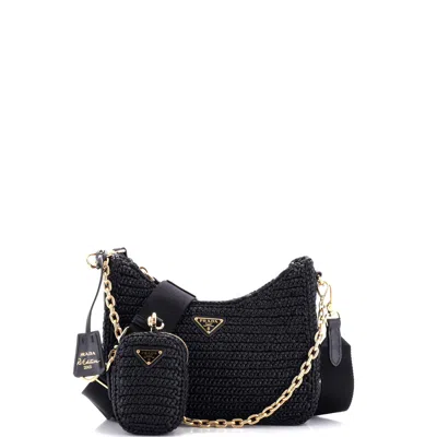 Prada Re-edition 2005 Shoulder Bag Raffia Small In Black | ModeSens