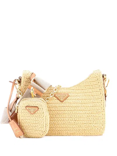 Pre-owned Prada Re-edition 2005 Shoulder Bag Raffia Small Crossbody Bag In Neutral
