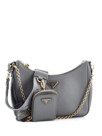 Pre-owned Prada Re-edition 2005 Shoulder Bag Saffiano Leather Small Crossbody Bag In Gray