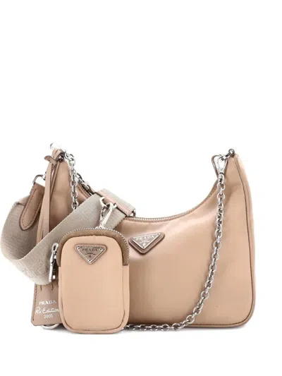 Pre-owned Prada Re-edition 2005 Shoulder Bag Saffiano Leather Small Crossbody Bag In Neutral