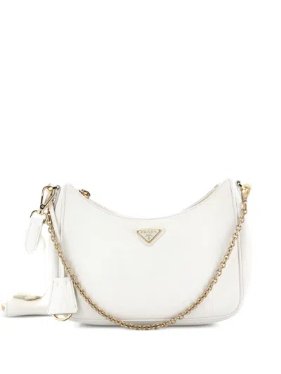 Pre-owned Prada Re-edition 2005 Shoulder Bag Saffiano Leather Small Crossbody Bag In White