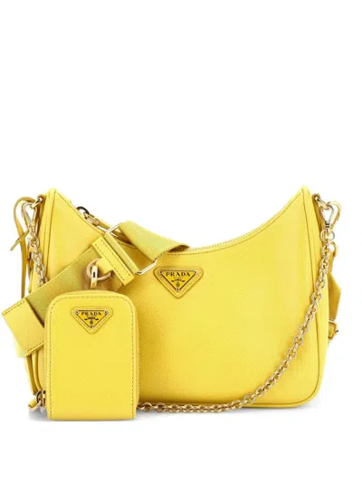 Pre-owned Prada Re-edition 2005 Shoulder Bag Saffiano Leather Small Crossbody Bag In Yellow