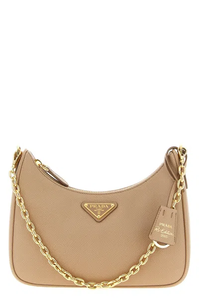 Prada ' Re-edition 2005' Shoulder Bag In Sand