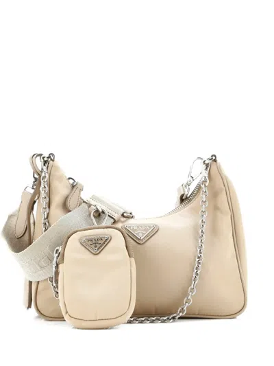 Pre-owned Prada Re-edition 2005 Shoulder Bag Tessuto Small Crossbody Bag In Neutral