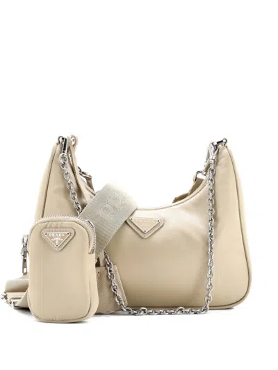 Pre-owned Prada Re-edition 2005 Shoulder Bag Tessuto Small Crossbody Bag In Neutral