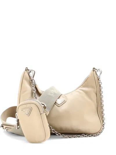Pre-owned Prada Re-edition 2005 Shoulder Bag Tessuto Small Crossbody Bag In Neutral