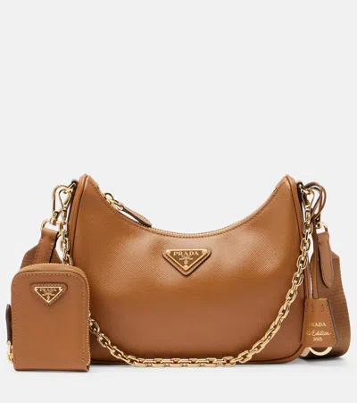 Prada Re-edition 2005 Small Leather Shoulder Bag In Sand