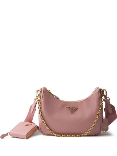 Prada Re-edition 2005 Re-nylon Bag With Saffiano Mini Bag In Pink