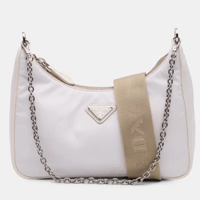 Pre-owned Prada Re-edition 2005 White Tessuto Satchel Bag