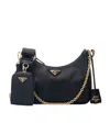 Prada Curved Black Bag With Gold Chain Strap And Logo Plaque In Black