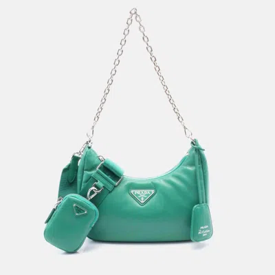 Pre-owned Prada Re-edition 2006 Embroidered Drill Drill Riamo Fi Leather Shoulder Bag For Women Green