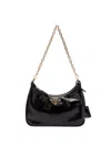 Prada Mini Re-edition 2005 Patent Leather Shoulder Bag In Black