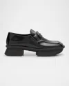 Prada Brushed Leather Squared-toe Loafers In Nero