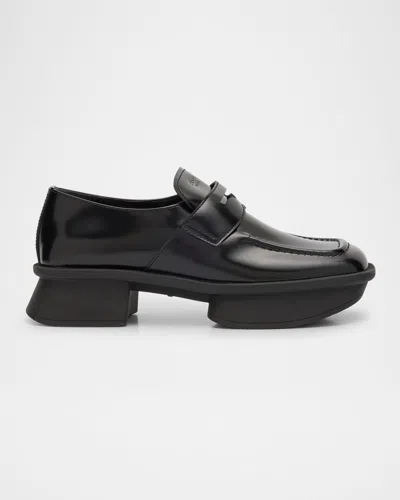 Prada Re-edition Brushed Leather Penny Loafers In Black