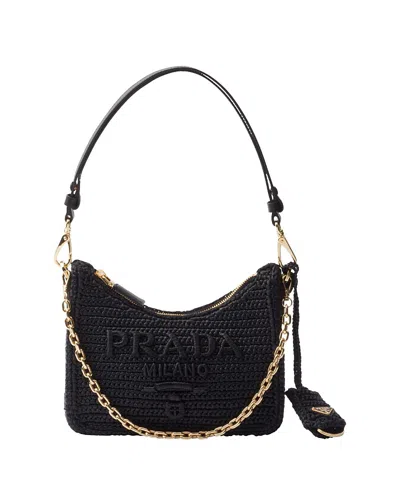 Prada Mini Re-edition Crochet Two-way Bag In Black