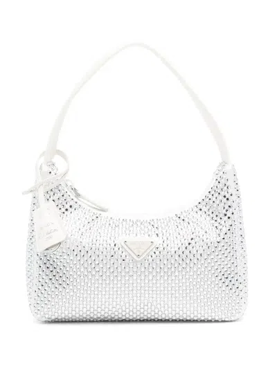 Prada Re-edition Embellished Shoulder Bag In Weiss