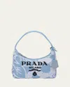 Prada Re-edition Embroidered Pouch Shoulder Bag In F0d9k Celeste Bianco